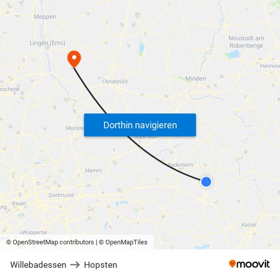 Willebadessen to Hopsten map