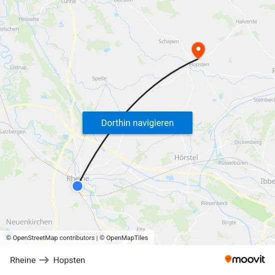 Rheine to Hopsten map
