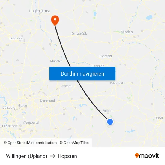 Willingen (Upland) to Hopsten map