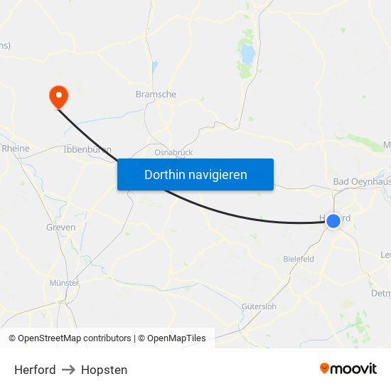 Herford to Hopsten map