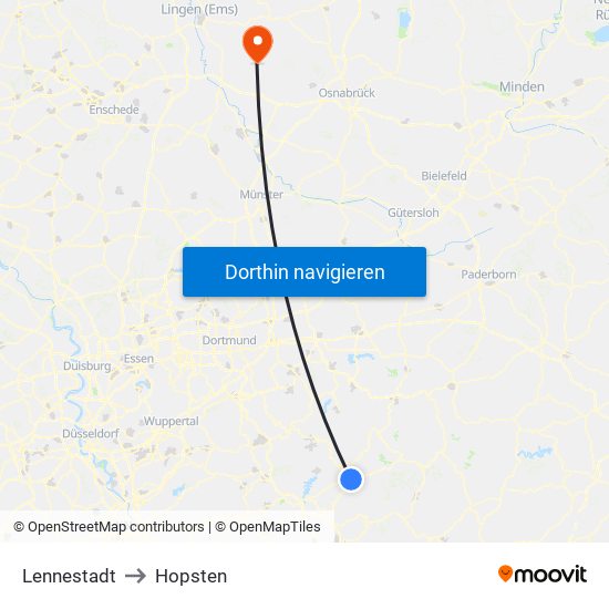 Lennestadt to Hopsten map