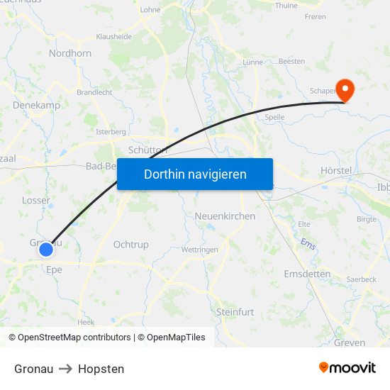 Gronau to Hopsten map