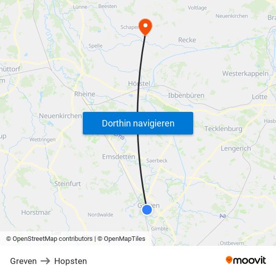 Greven to Hopsten map