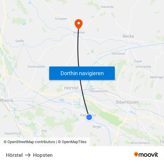 Hörstel to Hopsten map