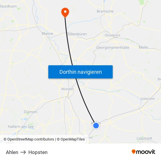 Ahlen to Hopsten map