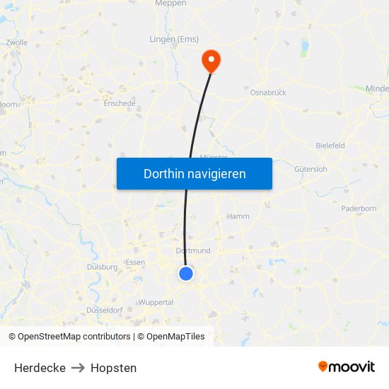Herdecke to Hopsten map