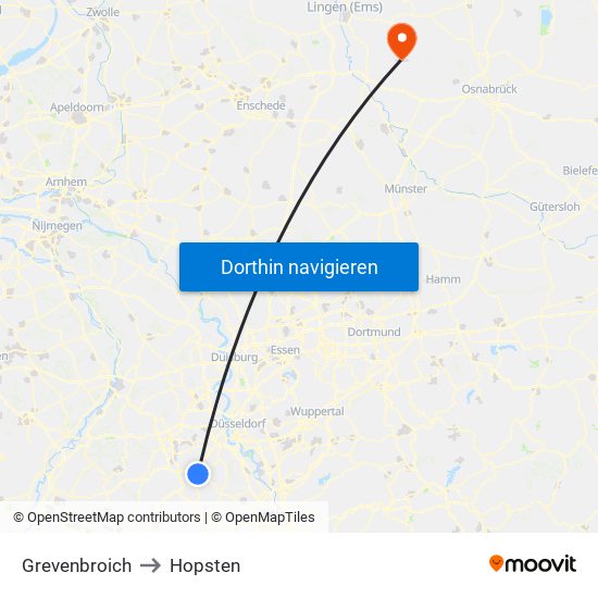 Grevenbroich to Hopsten map