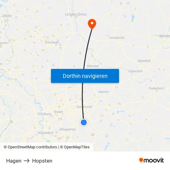 Hagen to Hopsten map