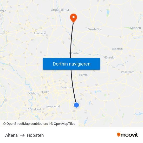 Altena to Hopsten map