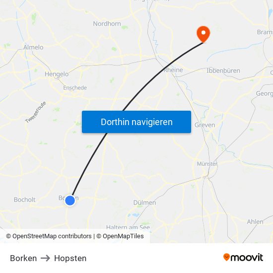 Borken to Hopsten map