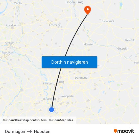 Dormagen to Hopsten map