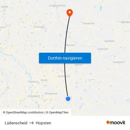 Lüdenscheid to Hopsten map