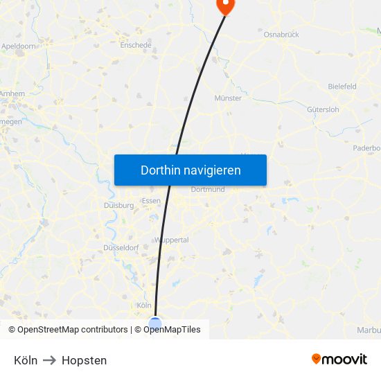 Köln to Hopsten map