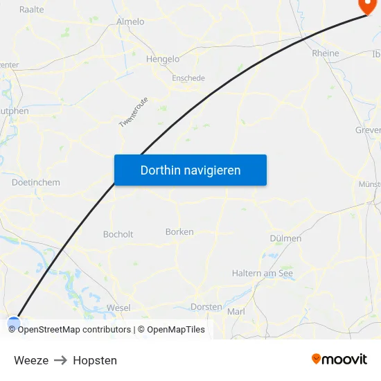 Weeze to Hopsten map
