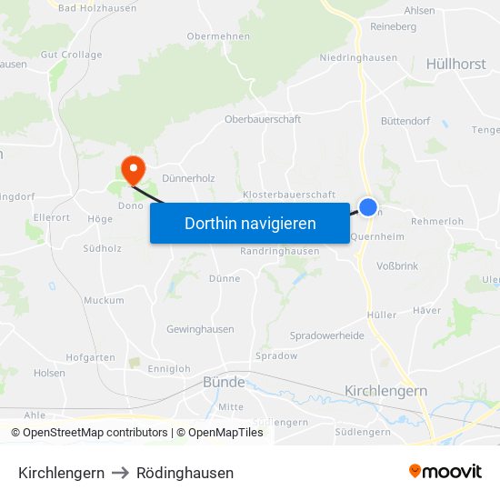 Kirchlengern to Rödinghausen map