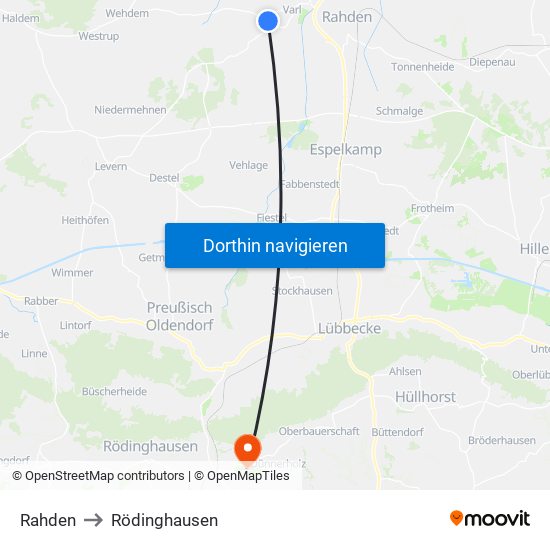 Rahden to Rödinghausen map