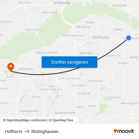 Hüllhorst to Rödinghausen map