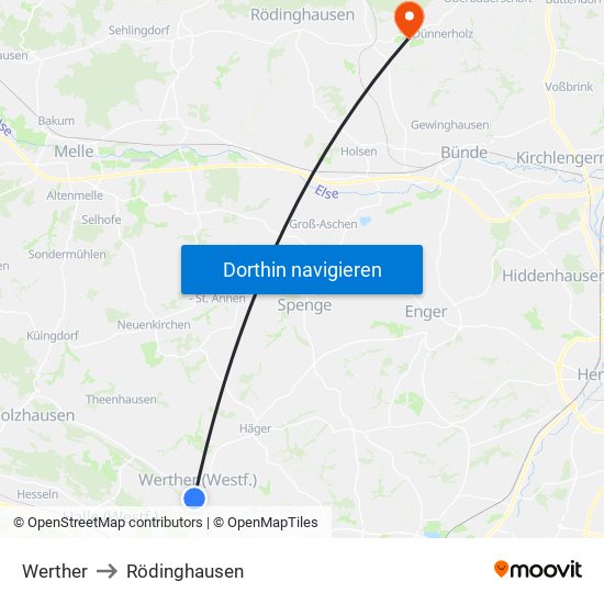 Werther to Rödinghausen map