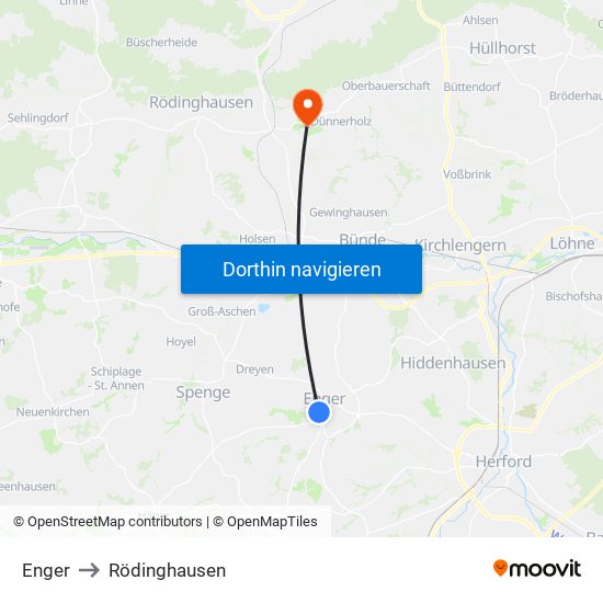 Enger to Rödinghausen map
