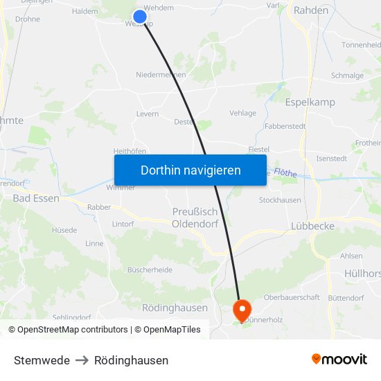 Stemwede to Rödinghausen map