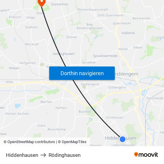 Hiddenhausen to Rödinghausen map