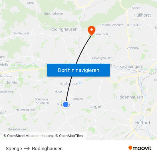 Spenge to Rödinghausen map
