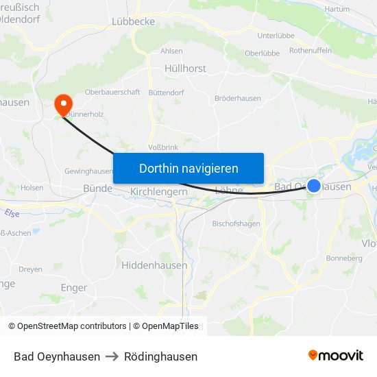Bad Oeynhausen to Rödinghausen map