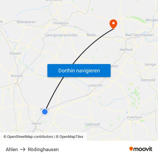 Ahlen to Rödinghausen map