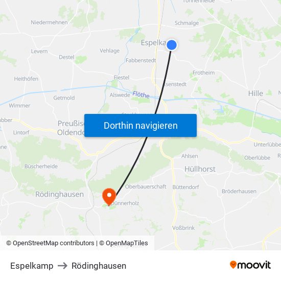 Espelkamp to Rödinghausen map