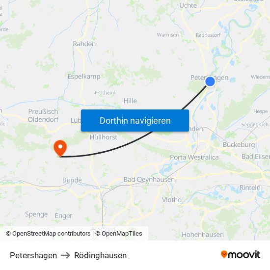 Petershagen to Rödinghausen map