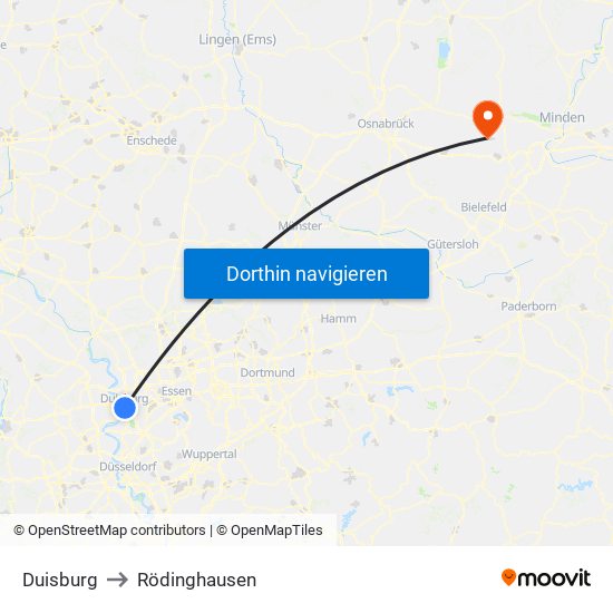 Duisburg to Rödinghausen map