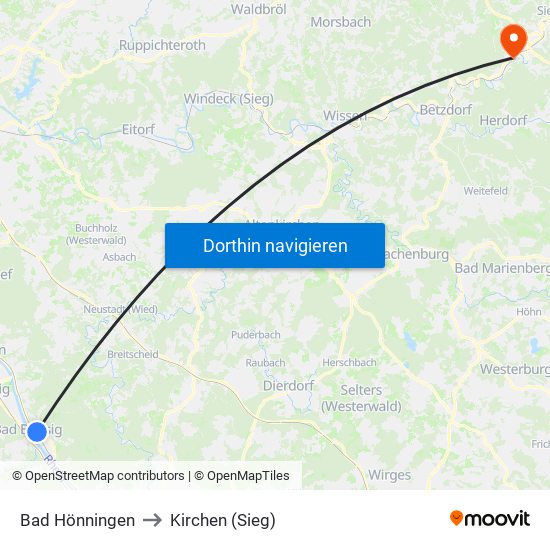 Bad Hönningen to Kirchen (Sieg) map