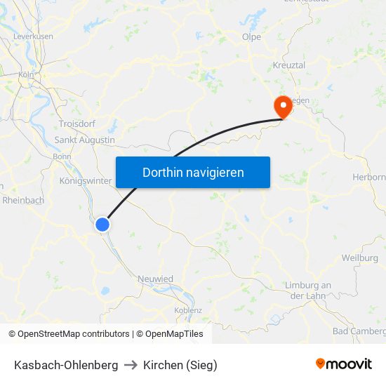 Kasbach-Ohlenberg to Kirchen (Sieg) map