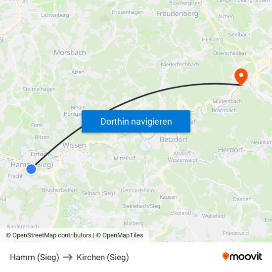 Hamm (Sieg) to Kirchen (Sieg) map