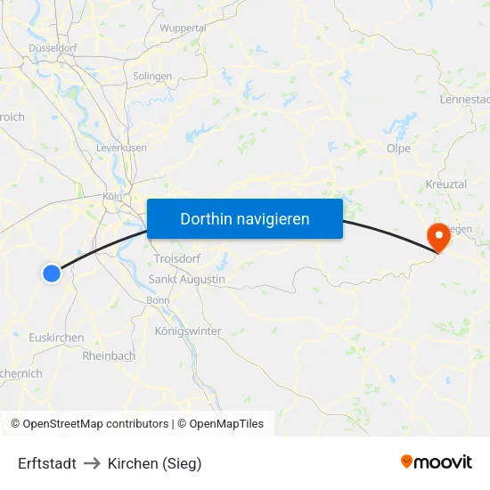 Erftstadt to Kirchen (Sieg) map