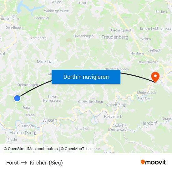 Forst to Kirchen (Sieg) map