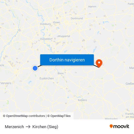 Merzenich to Kirchen (Sieg) map