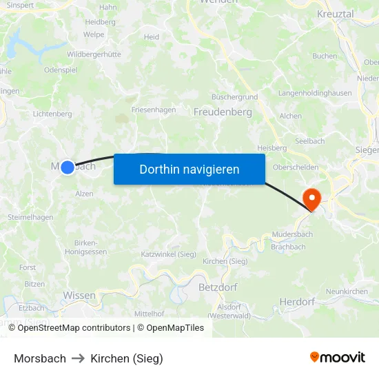 Morsbach to Kirchen (Sieg) map