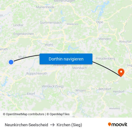 Neunkirchen-Seelscheid to Kirchen (Sieg) map