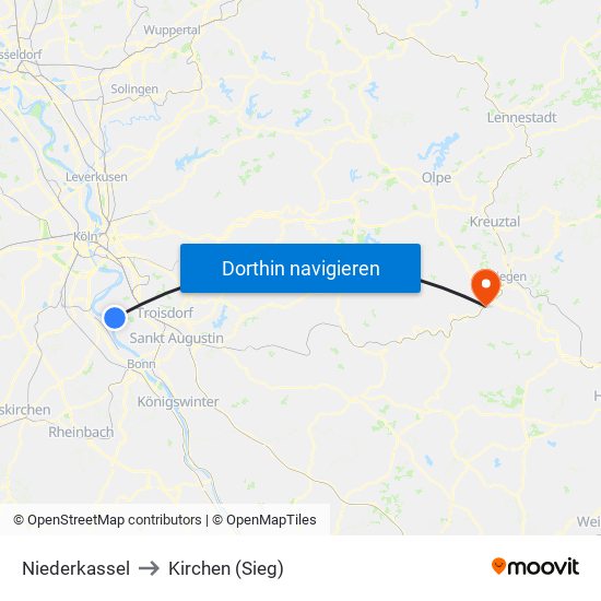 Niederkassel to Kirchen (Sieg) map