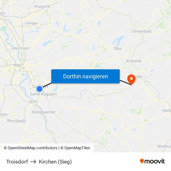 Troisdorf to Kirchen (Sieg) map