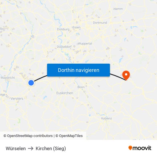 Würselen to Kirchen (Sieg) map