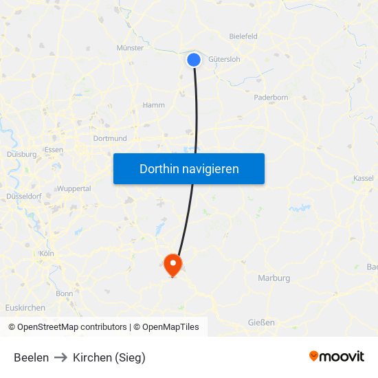 Beelen to Kirchen (Sieg) map