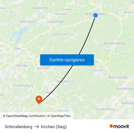 Schmallenberg to Kirchen (Sieg) map