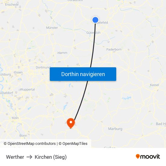 Werther to Kirchen (Sieg) map