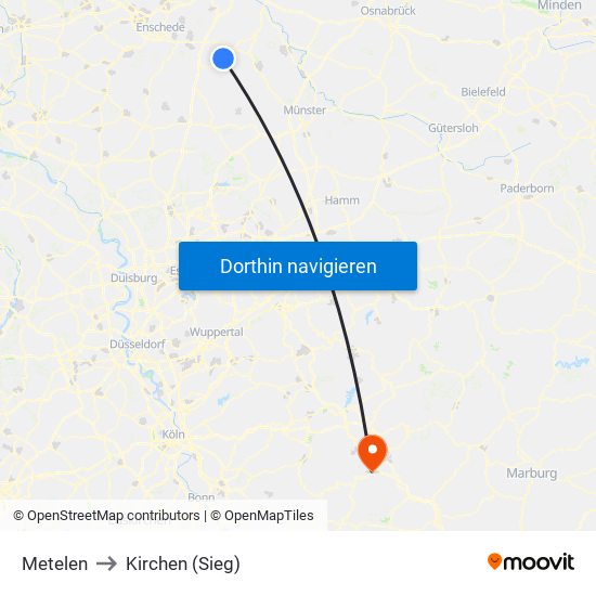 Metelen to Kirchen (Sieg) map