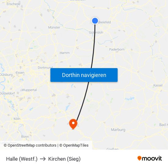 Halle (Westf.) to Kirchen (Sieg) map