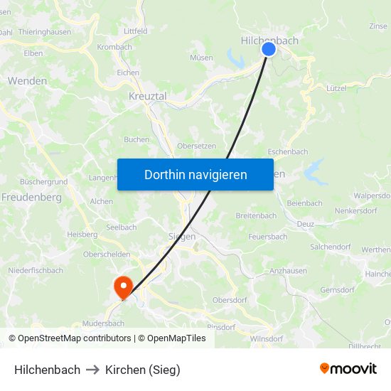 Hilchenbach to Kirchen (Sieg) map