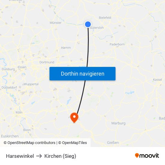 Harsewinkel to Kirchen (Sieg) map