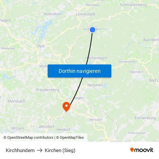 Kirchhundem to Kirchen (Sieg) map